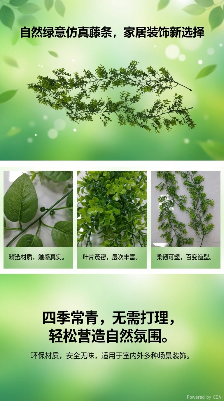 仿真72目仿真塑料水草藤条DIY装饰工艺塑料水草绿植花藤吊仿真藤条花枝配件自然装饰详情4