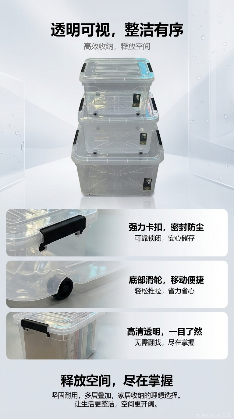 Transparent movable storage boxes, toy plastic storage boxes, clothes, quilts, LIDS, wheels, organizing boxes, storage boxes, under-bed storage boxes, organizing boxes wholesale pic 1