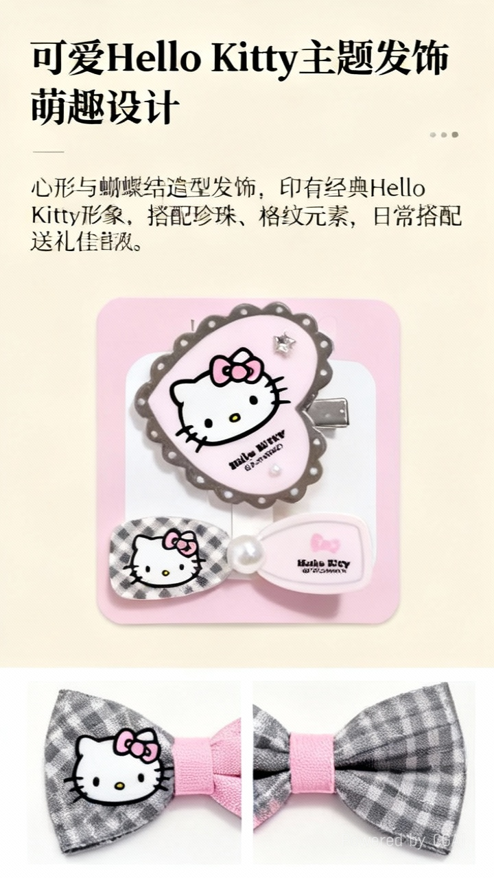KT猫儿童发卡女童可爱蝴蝶结发饰 凯蒂猫公主风碎发夹宝宝萌系不伤发头饰详情1