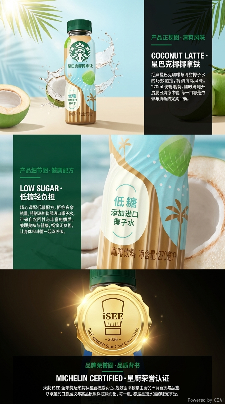 包邮！ 270ml星巴克椰椰拿铁咖啡饮品270ml 即饮冰爽 夏季解暑玻璃饮料瓶详情2