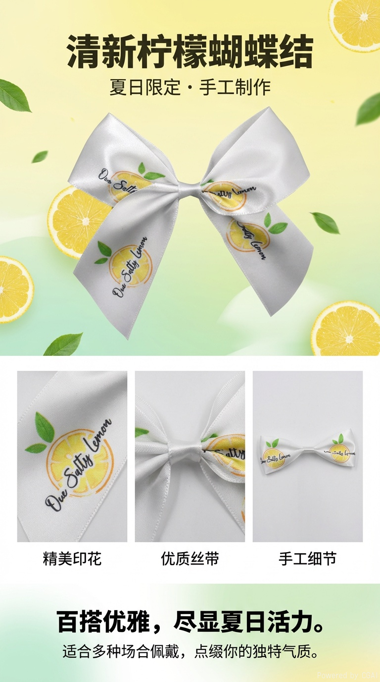 白色丝带蝴蝶结柠檬图案装饰品手工发饰配饰植物背景创意摆件详情1