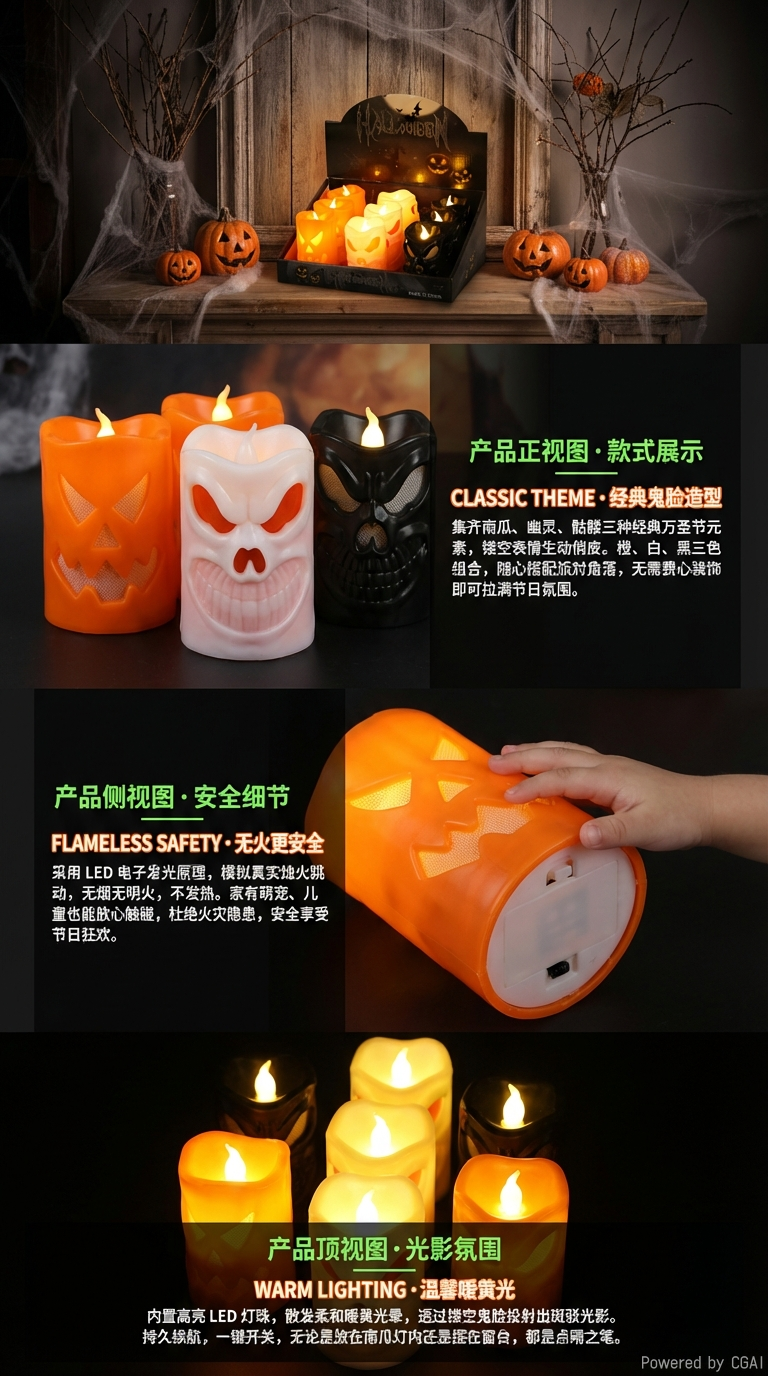 万圣节南瓜骷髅蜡烛灯小夜灯场景装扮万圣节发光小电子灯详情2