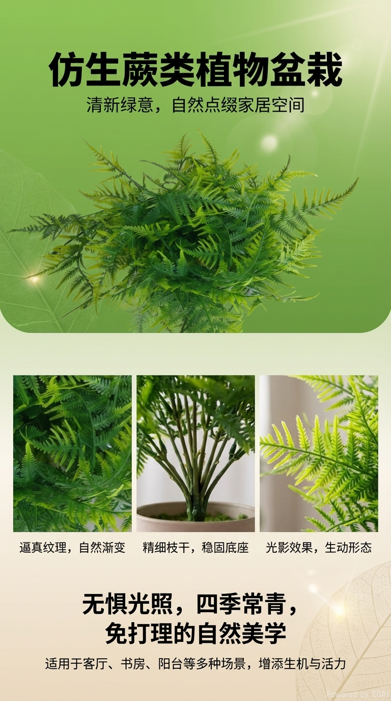绿色仿真蕨类植物枝条室内装饰摆件绿植盆栽家居美化绿化布置仿真藤条72目现货补柜详情1