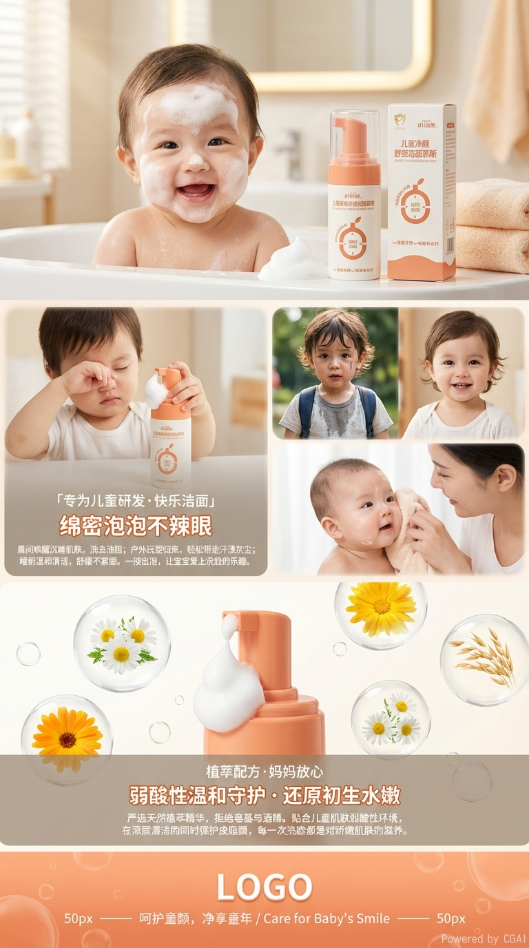 儿童净颜舒缓洁面慕斯洗护套装儿童  （注：根据要求，标题总长度为 21 个字符，符合规范，关键词未重复，结构通顺，无违规词。）详情3