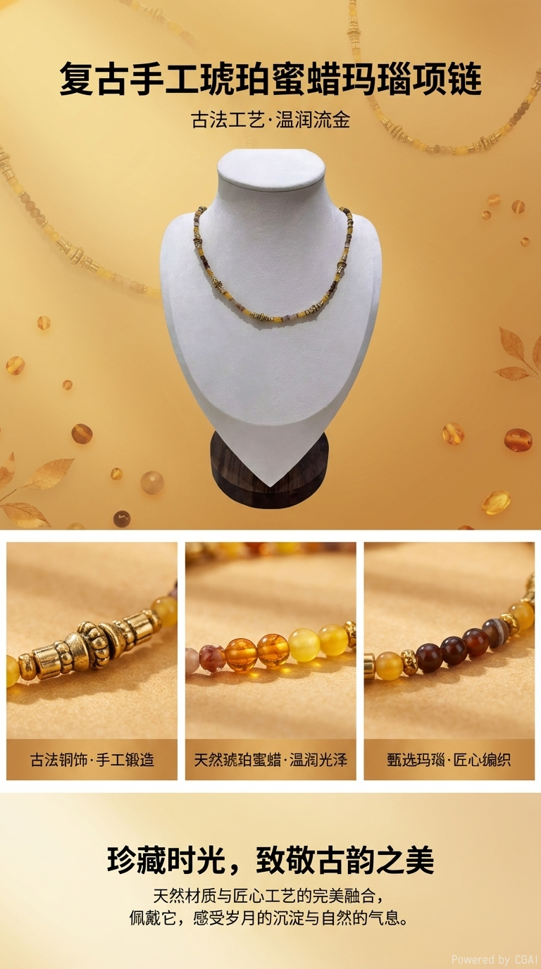 天然石多宝串珠颈链 复古手工异域风撞色气质颈饰详情1