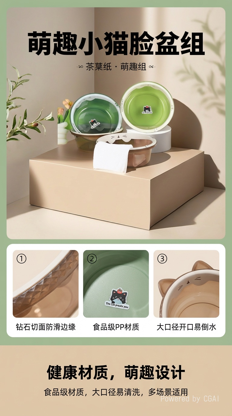 透明撞色塑料洗脸盆 卡通猫咪家用加厚洗漱盆  家用透明塑料盆卡通猫咪款 加厚耐用洗脸洗衣盆批发详情1