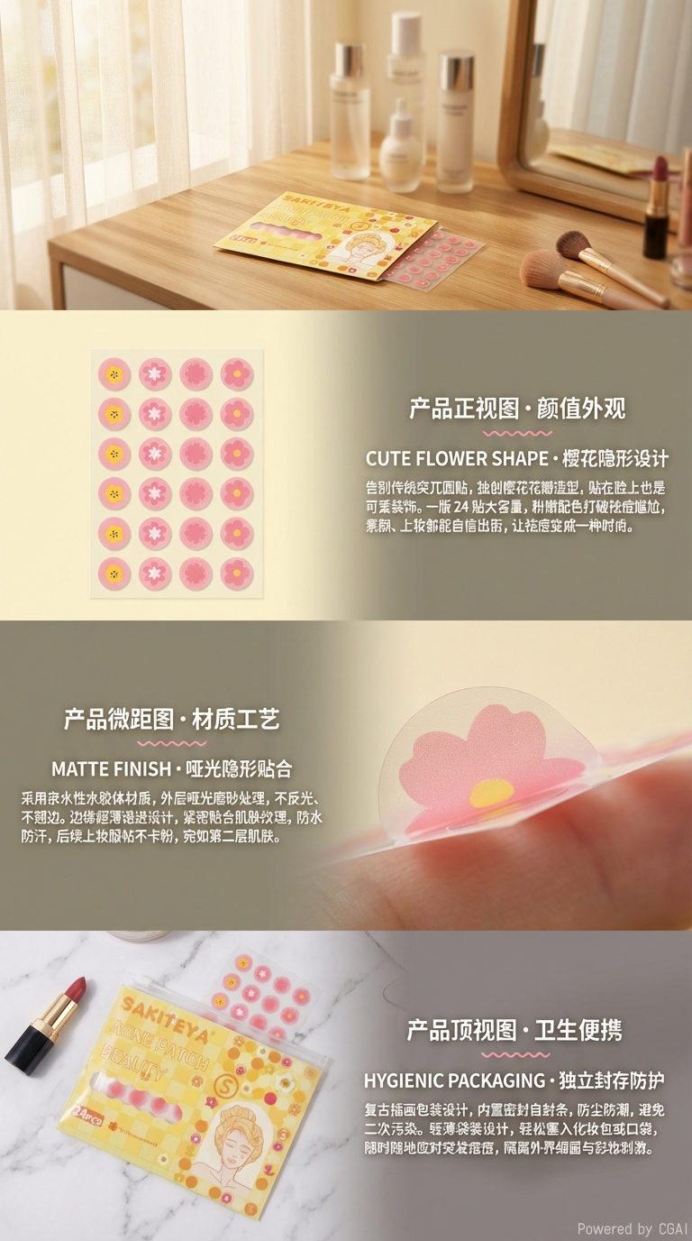 工厂现货痘痘贴美容产品清爽透气遮瑕个性可爱风祛痘贴详情2