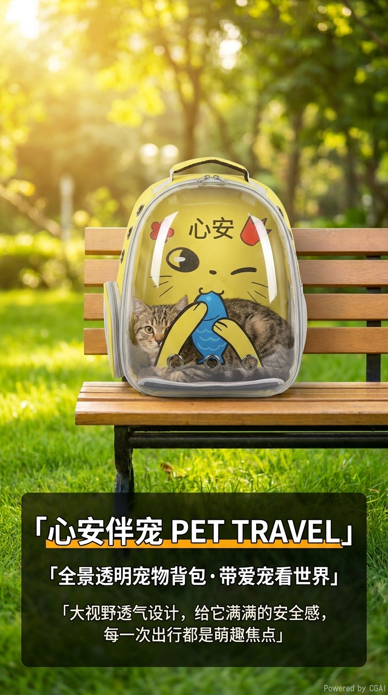 卡通猫狗图案全景透明双肩宠物包透气大容量外出便携手提猫咪背包宠物双肩包详情1