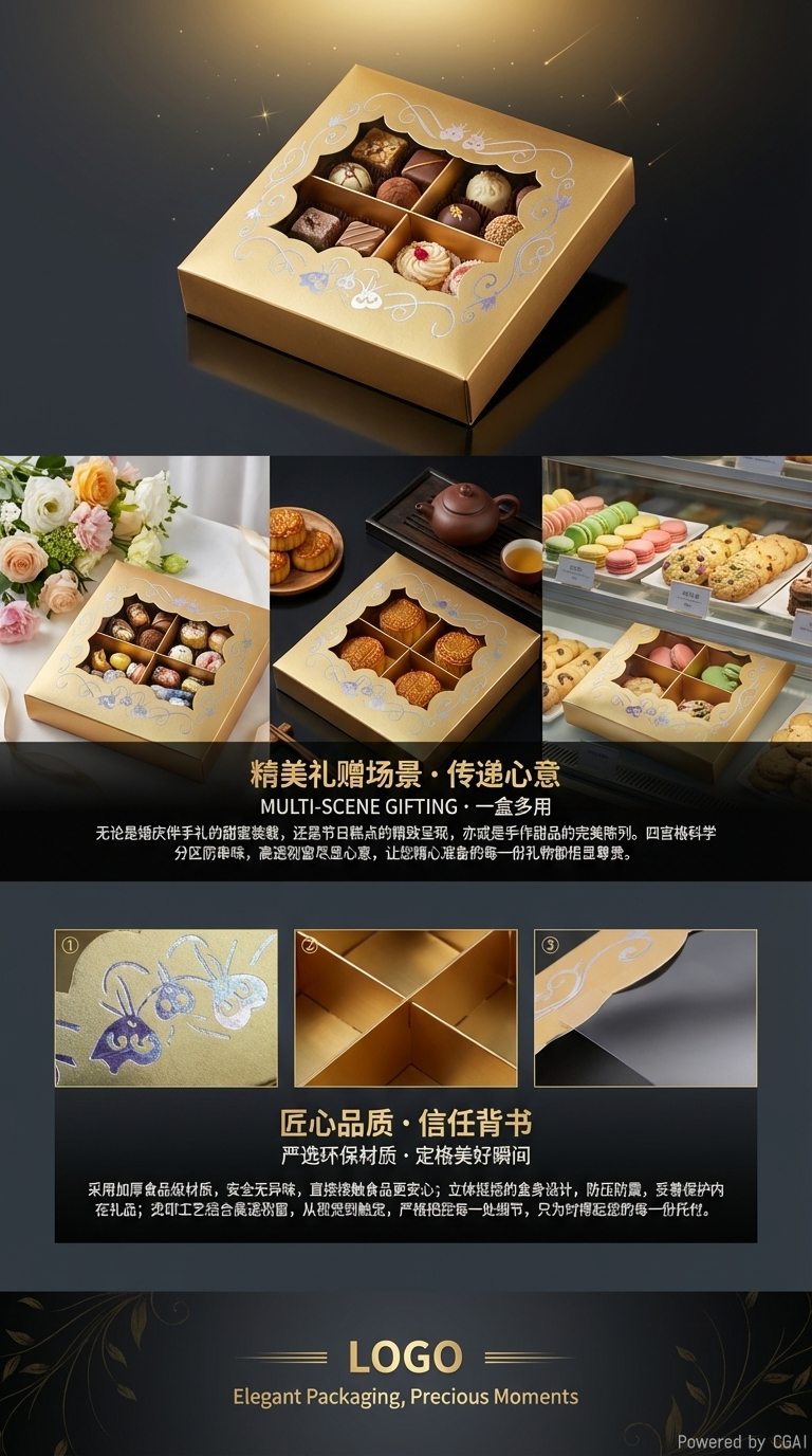 金色礼盒伴手礼包装盒精美礼品盒礼盒包装盒四格开窗盒详情3