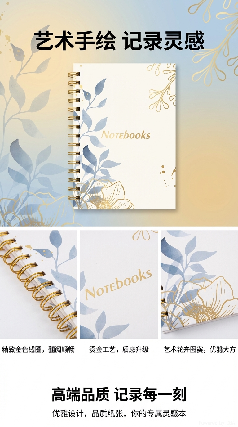 Бумажная бумага ист-лейк A5 Notebooks, золотая катушка с высокой внешностью, высокоурожайный журнал студентов художественной тетради pic 1
