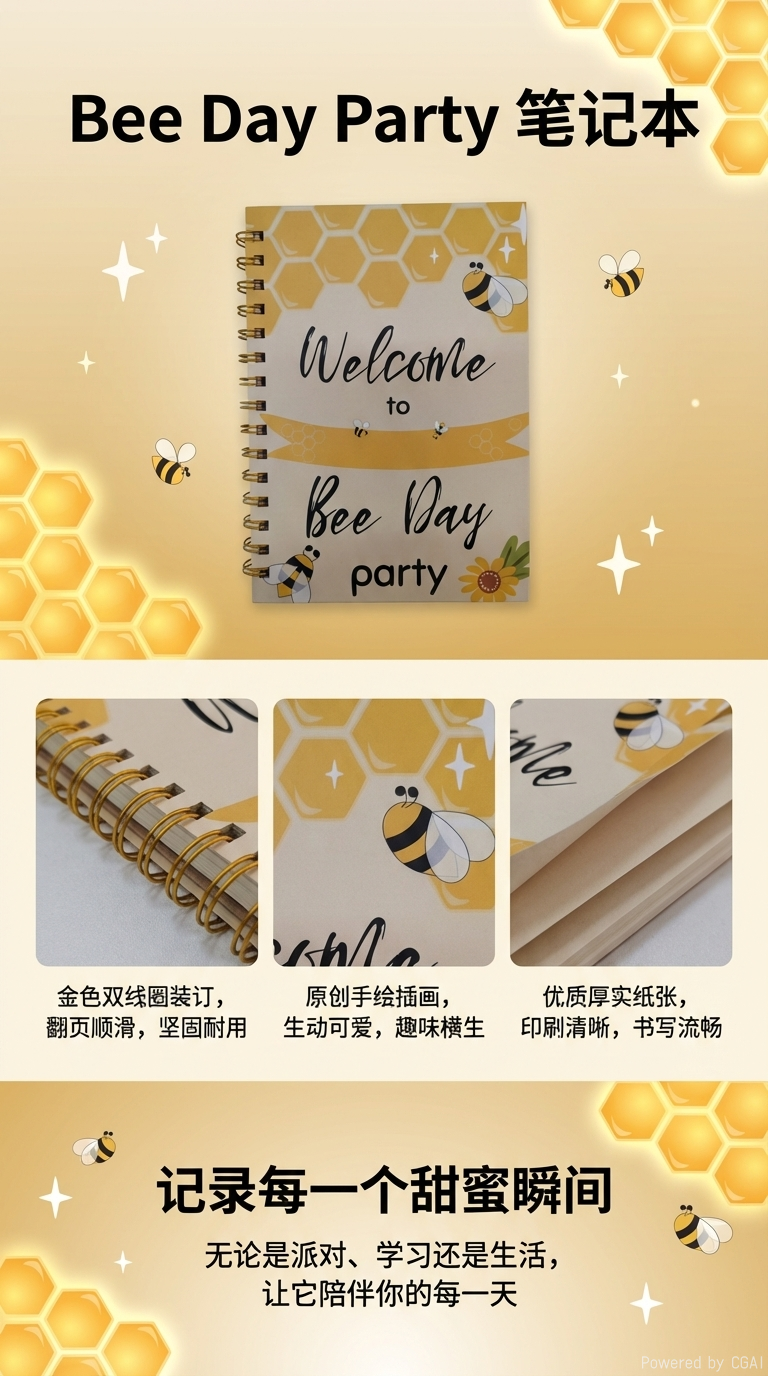  东湖纸品 A5 ins风蜜蜂生日派对线圈本 蜂窝花卉线圈本 创意礼物打卡本 高颜值便携记事本详情1
