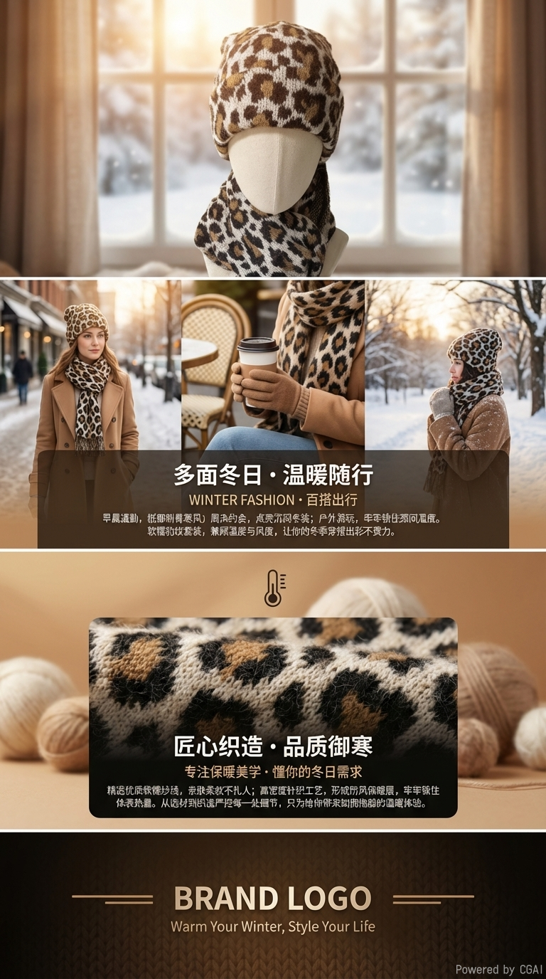 Otoño-invierno mujer leopardo sombrero bufanda dos piezas pareja set pic 3