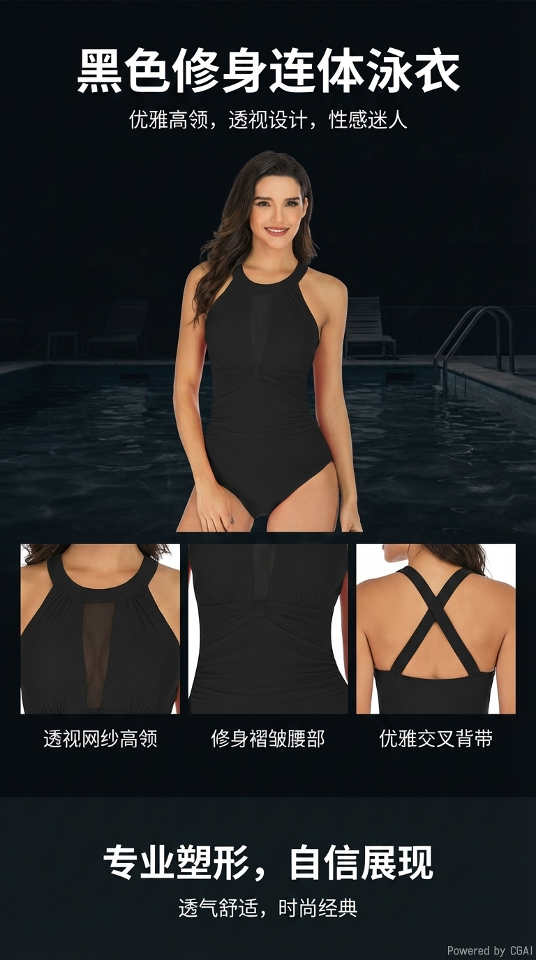 zoke泳衣女连体背心温泉泳衣修身显瘦新款泳装详情1