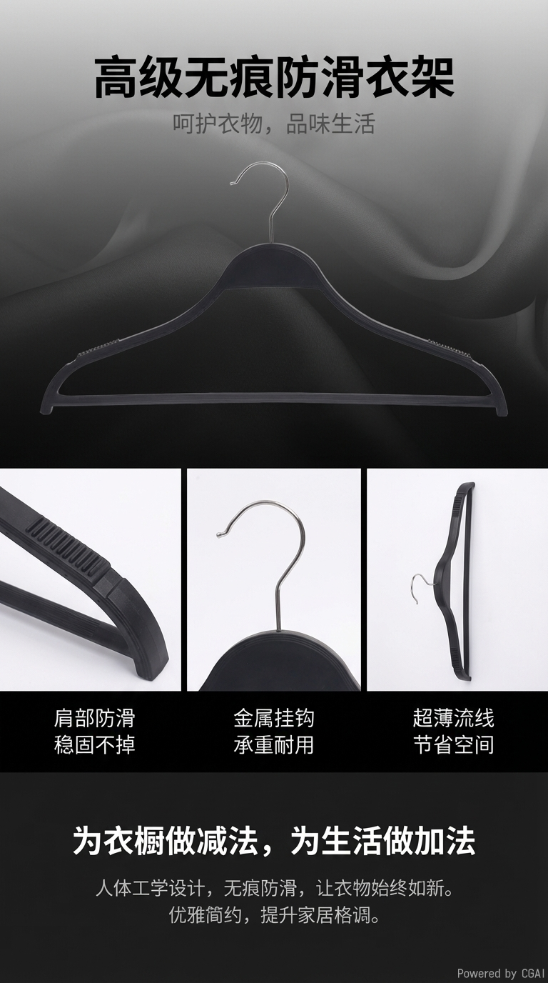 服装店塑料夹板衣架肩部防滑服装厂黑白衣挂衬衫衣撑定制LOGO女装详情1
