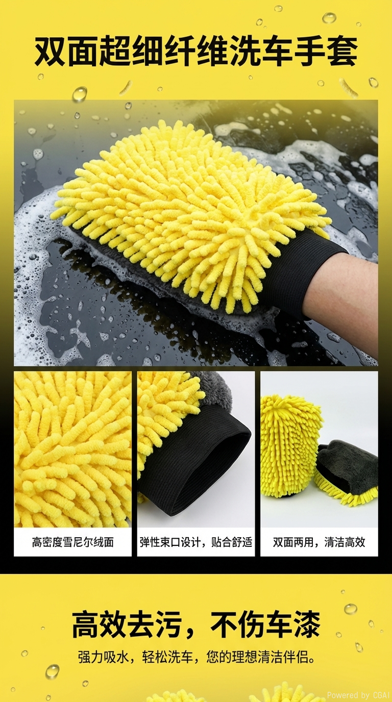 洗车手套雪尼尔双面珊瑚虫擦车打沫手套汽车清洁家务清洁手套批发详情1