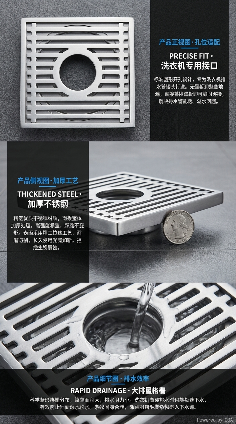 家装建材卫浴五金10*10cm拉丝地漏详情2
