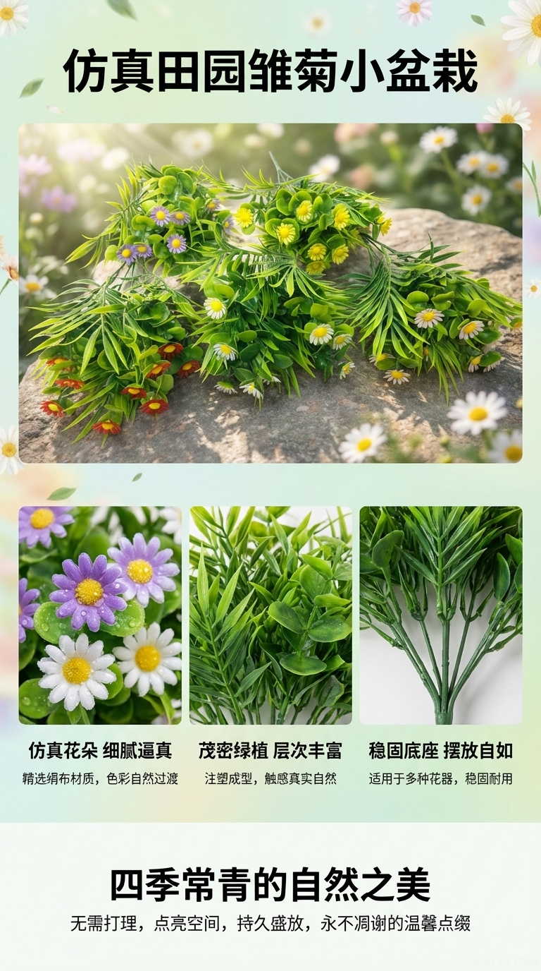 批发绿色森系仿真5叉塑料水草花DIY家居装饰摆件植物墙室内绿化美化现货补柜详情1