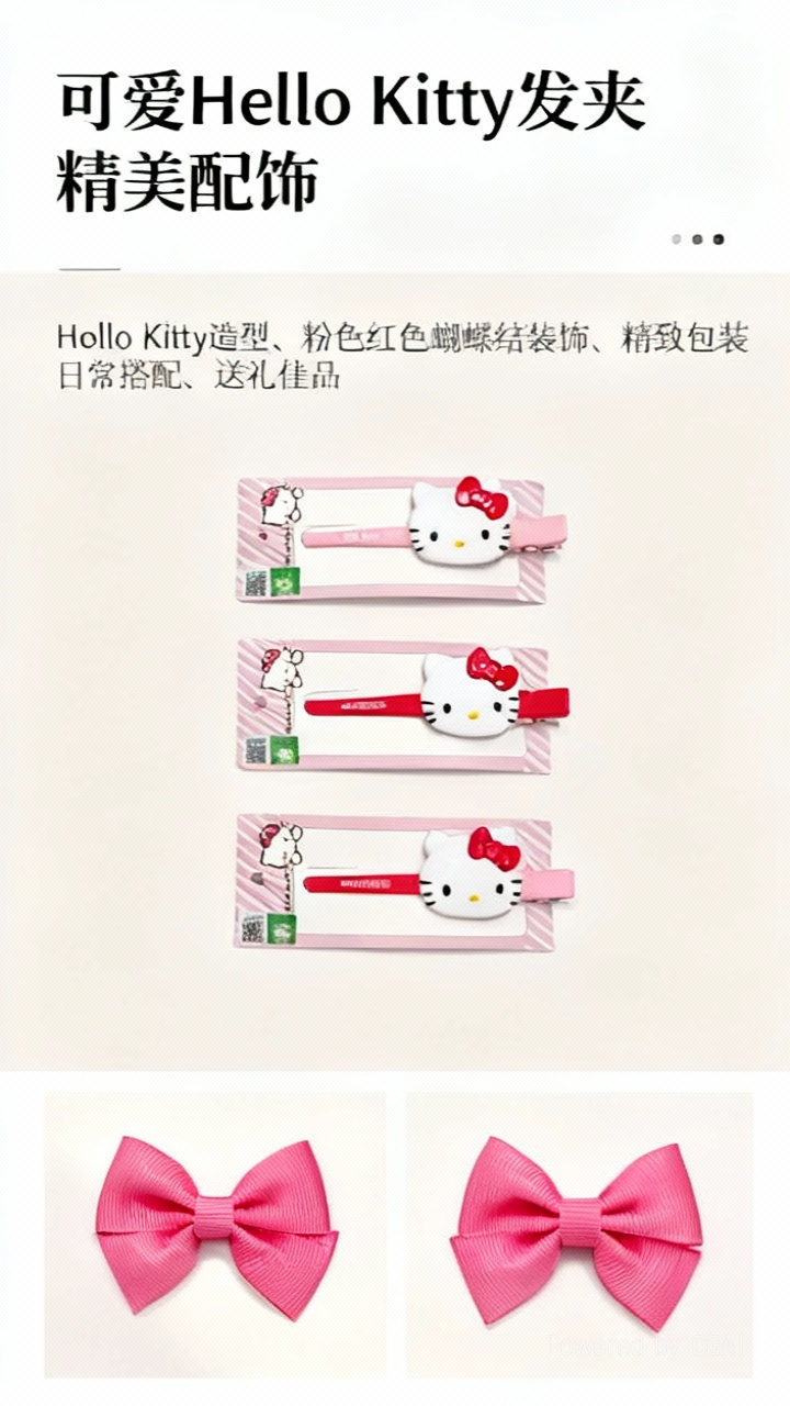 可爱KT猫发卡儿童甜美发饰女宝蝴蝶结头饰凯蒂猫碎发夹少女心配件详情1