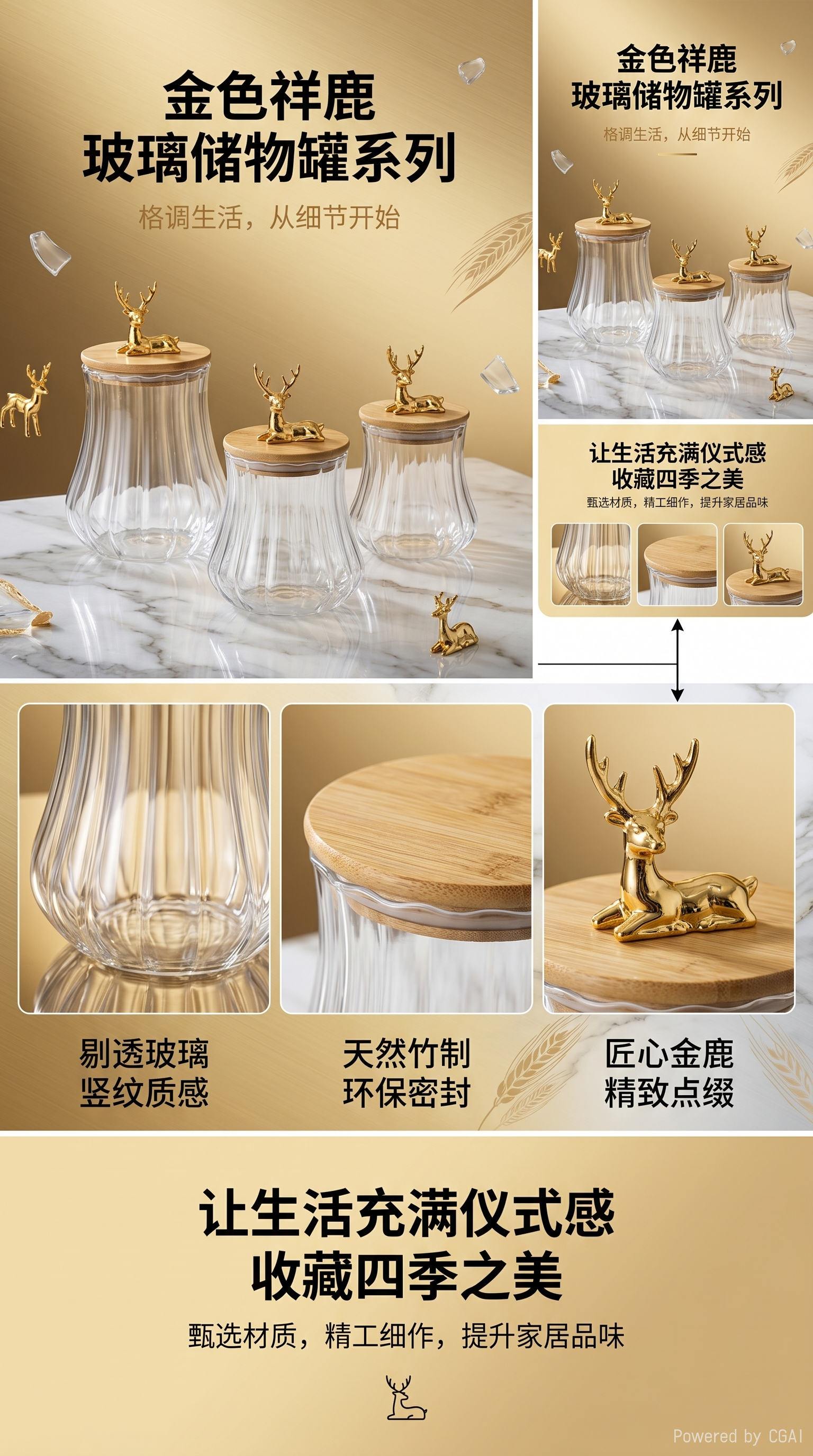 透明玻璃罐金色鹿形装饰盖木盖玻璃罐木质密封盖泡酒瓶木盖玻璃杯详情1