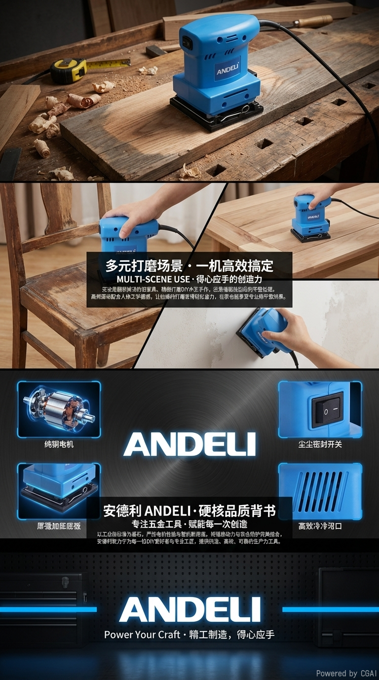 ANDELI 安德利 ADL-6049 专业砂光机平板式木工打磨机家具漆面抛光除锈机详情3