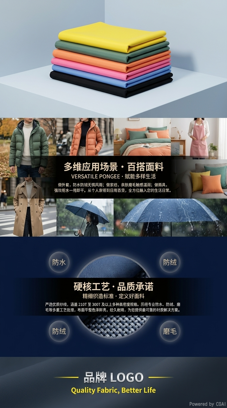 义乌春亚纺沙发巾面料雨衣面料优质布料春夏适用衣服布料义乌雨衣面料详情3