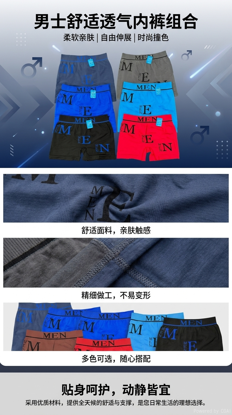 内裤男士无缝男士内裤大码运动款舒适透气裸感四角平角内裤男批发详情1