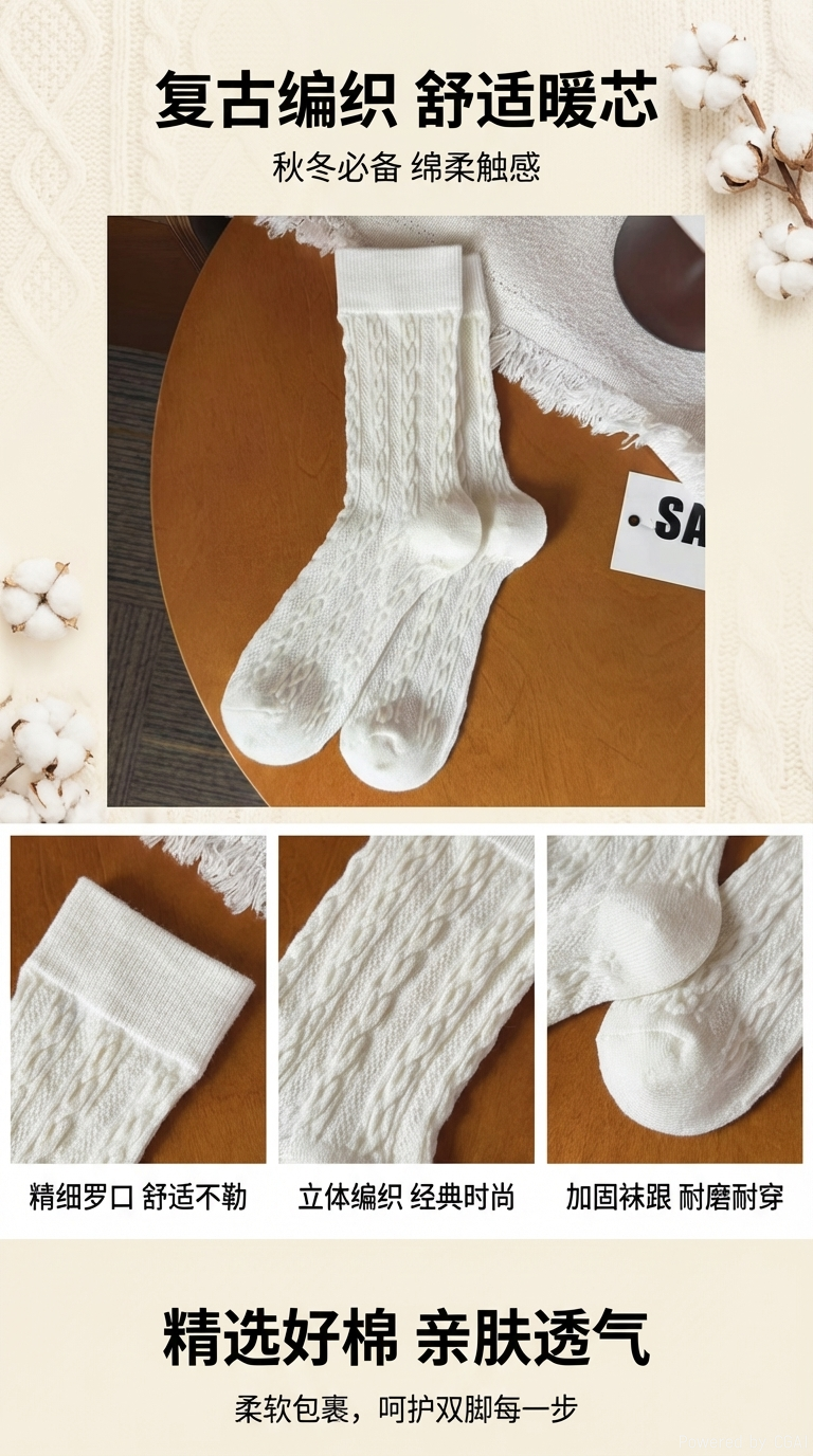 白色针织袜子卡其色学生袜子糖果色女袜中筒亮片袜无骨袜堆堆袜详情1