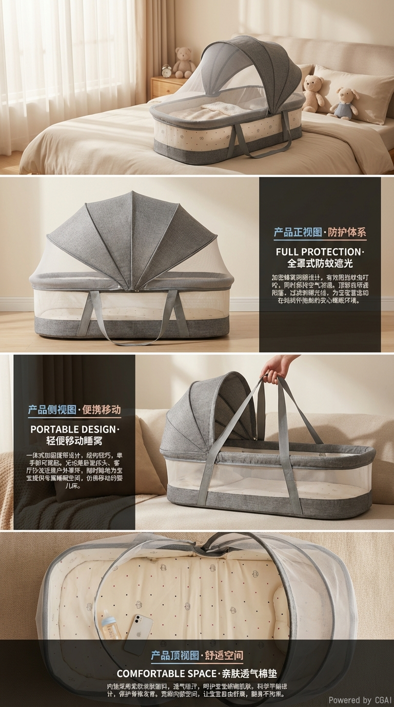Bed-in-bed, crib, neonatal assembly, European-style multi-functional crib, one-layer baby products, stroller, suitable pic 2