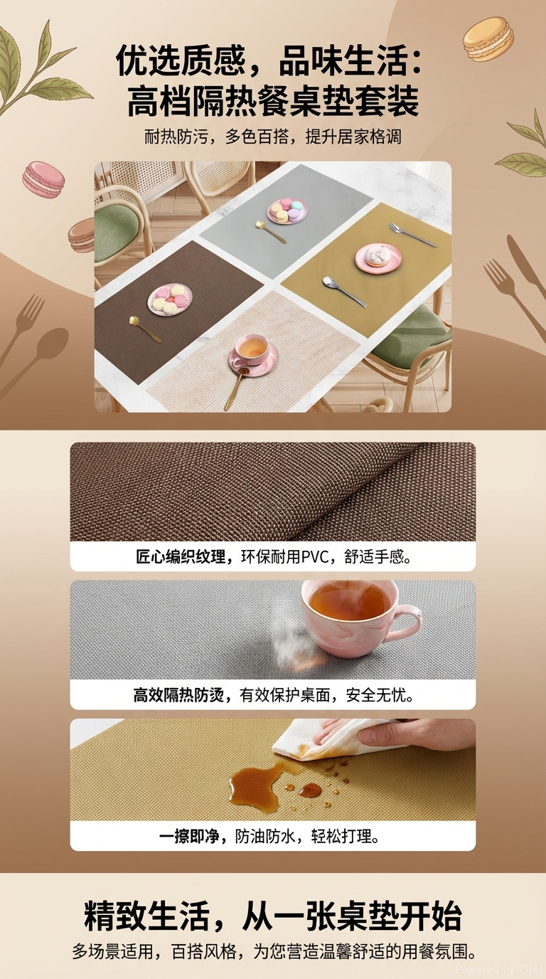 创意隔热PVC餐垫杯垫套装180g防烫茶垫家用简约设计详情1