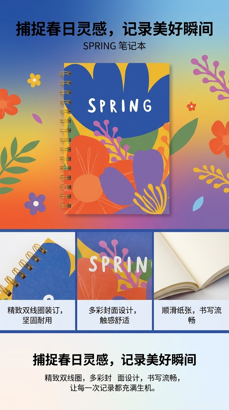 Donghu Paper Products A5 SPRING Spring Flower Coil Notebook, color-blocking Art Style Notebook, Student Portable Notepad, Planner pic 1