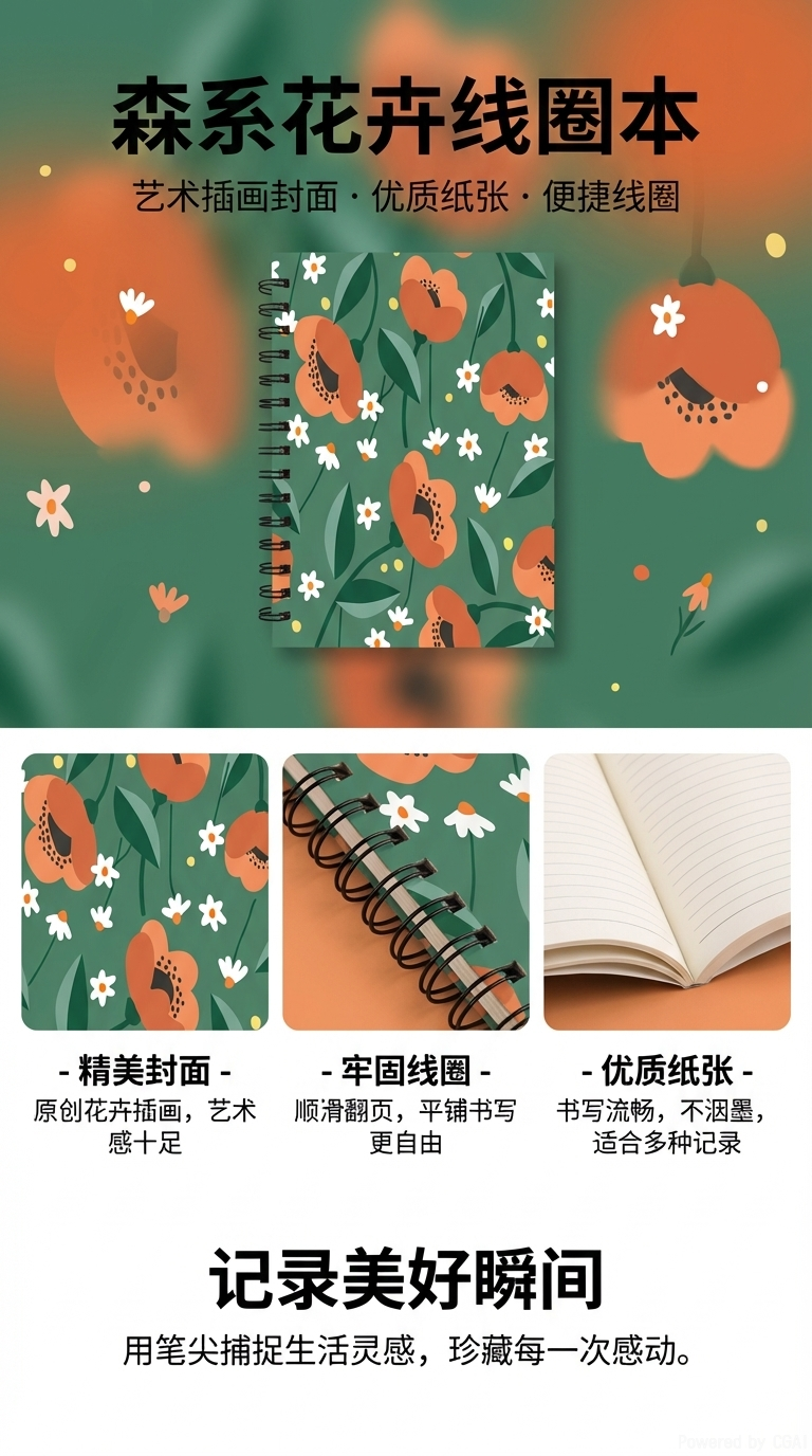 Donghu Paper Products A5 Fresh Flower Coil Bensen Series Flower Pattern Notebook, Student Planner and Notepad pic 1