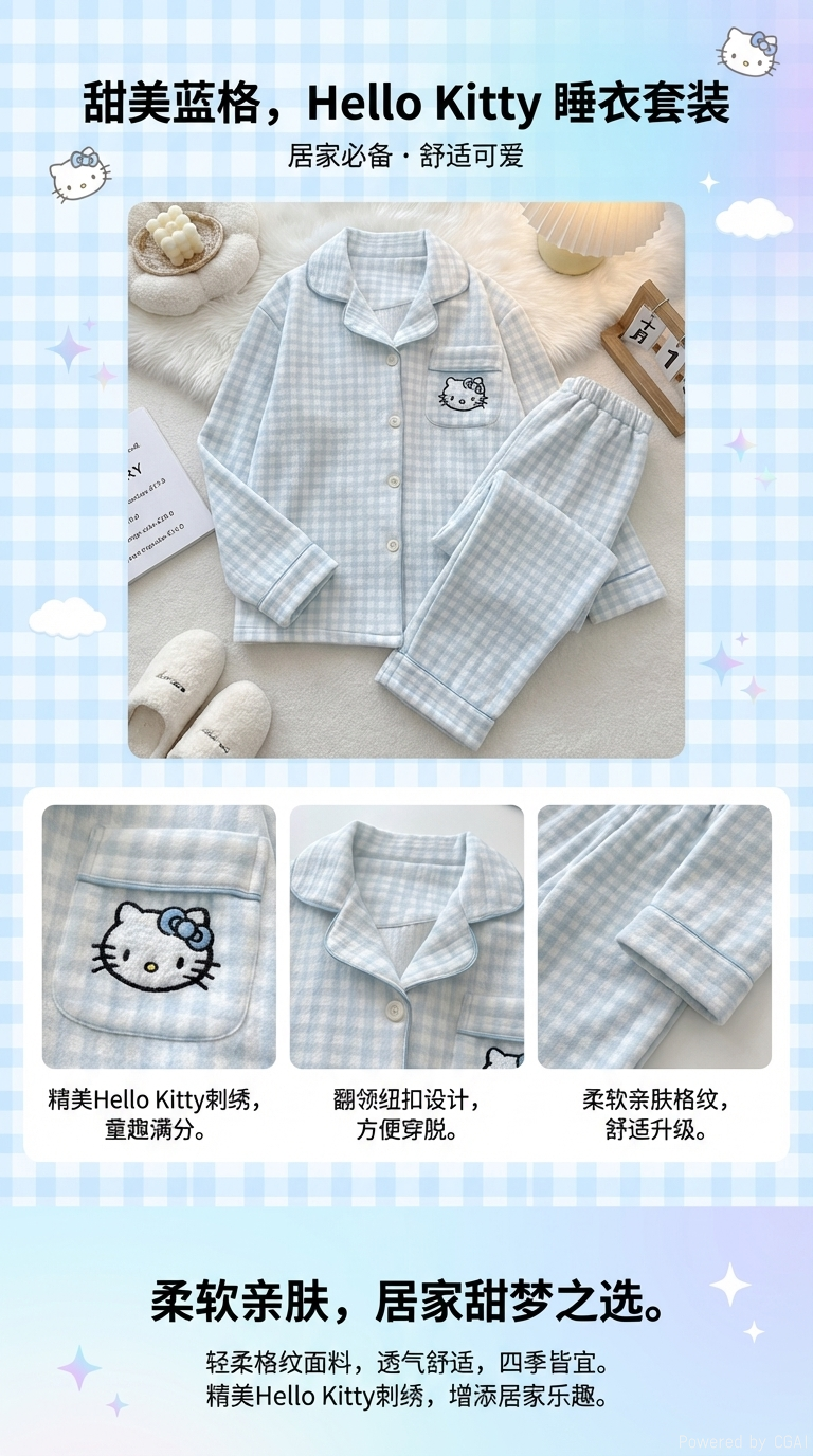 童家居服格子图案睡衣套装儿童莫代尔棉家居服详情1