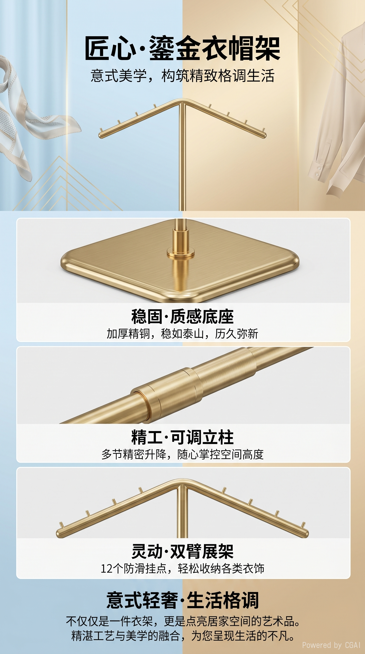 二臂架钛金展示架落地式西装衣架服装布料裙专用详情1