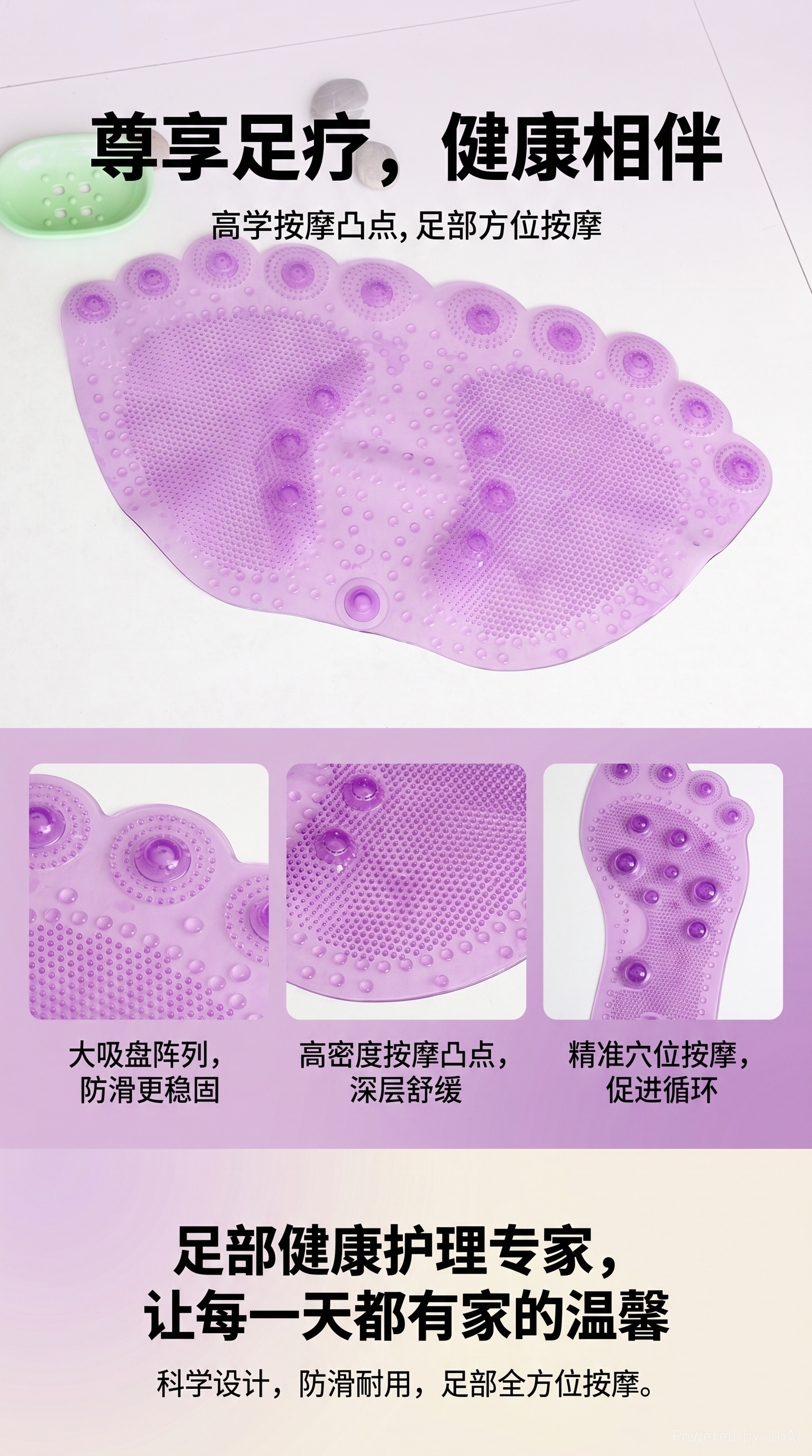大脚丫浴室防滑垫防淋浴防滑脚垫吸盘日用百货地毯地垫防滑33*58详情1