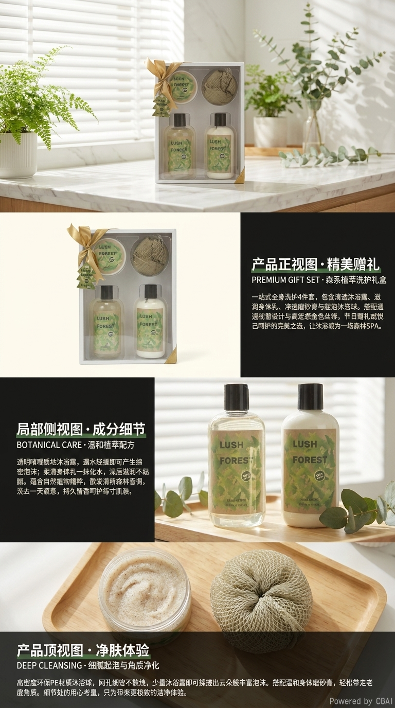 森系洗护礼盒身体乳沐浴露搓澡礼品盒套装详情2
