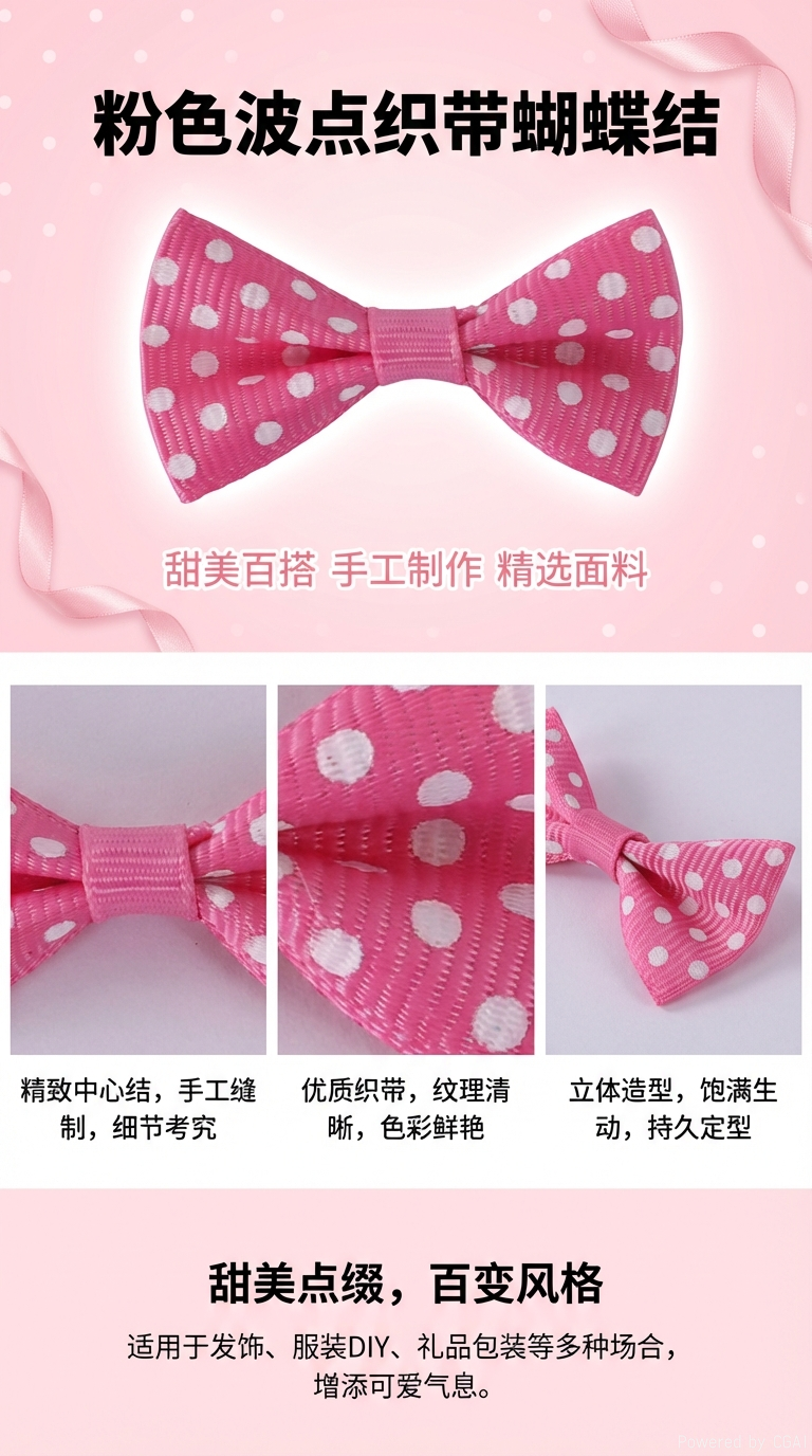 Christmas pink polka dot bow elastic net, chemical fiber fishbone net, 16 strands of gold thread, festival decorative items pic 1