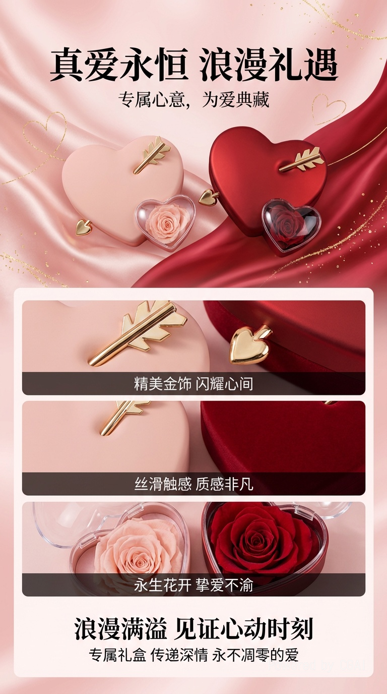 永生花一箭穿心玫瑰花戒指项链盒情人节创意爱心首饰盒厂家现货详情1