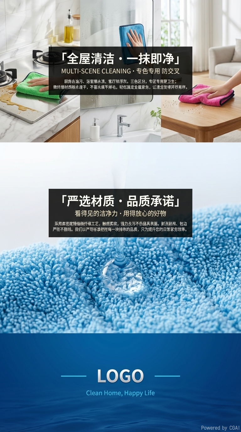 珊瑚绒AB面洗车毛巾专用加厚多功能抹布家政保洁擦车布双面清洁详情3