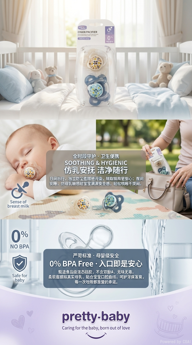 CHAIN PACIFIER baby pacifier, baby products, bottle accessories, soft, anti-choking, safe and comfortable pic 3