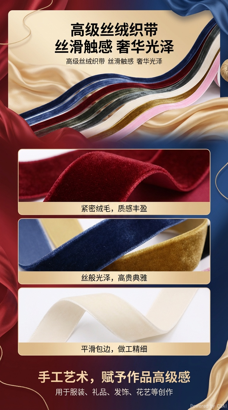 The velvet decorative tape is soft and delicate, with a touch and multiple colors to choose from. It is made of home handcrafted materials and is 50 meters long pic 1