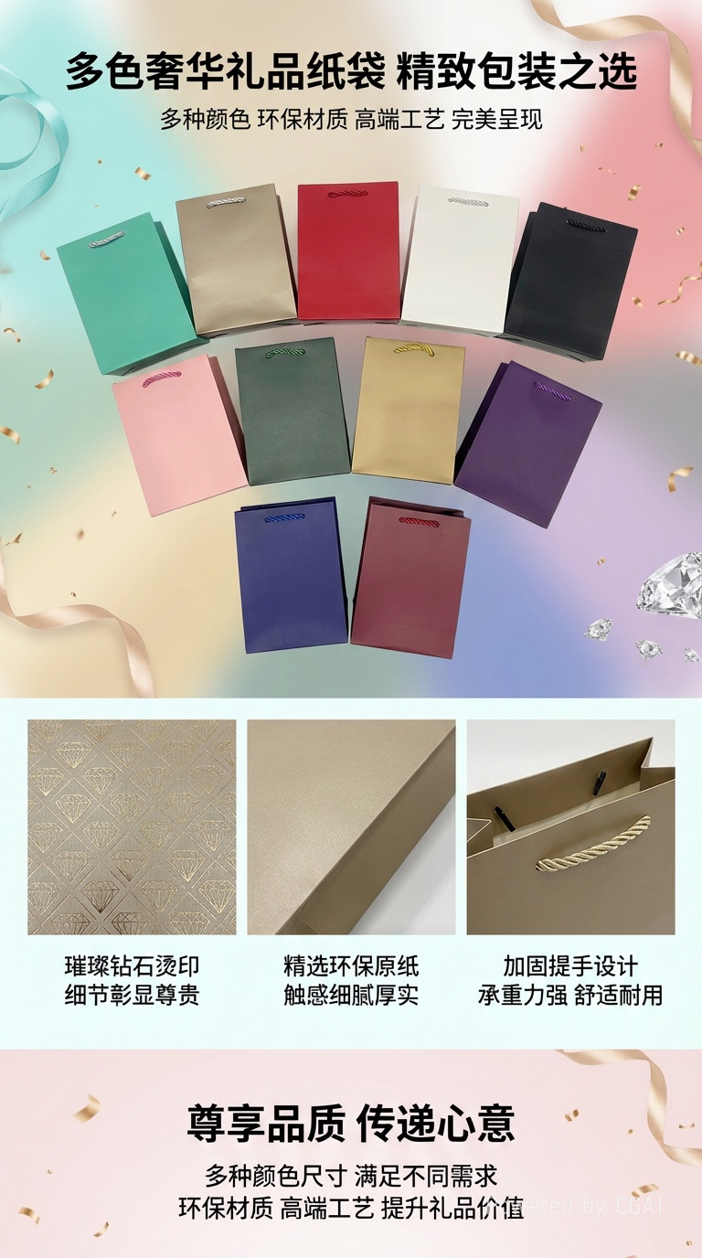 奇韵时尚简约礼品包装袋手提袋珠宝首饰生日礼物纸袋厂家批发详情1