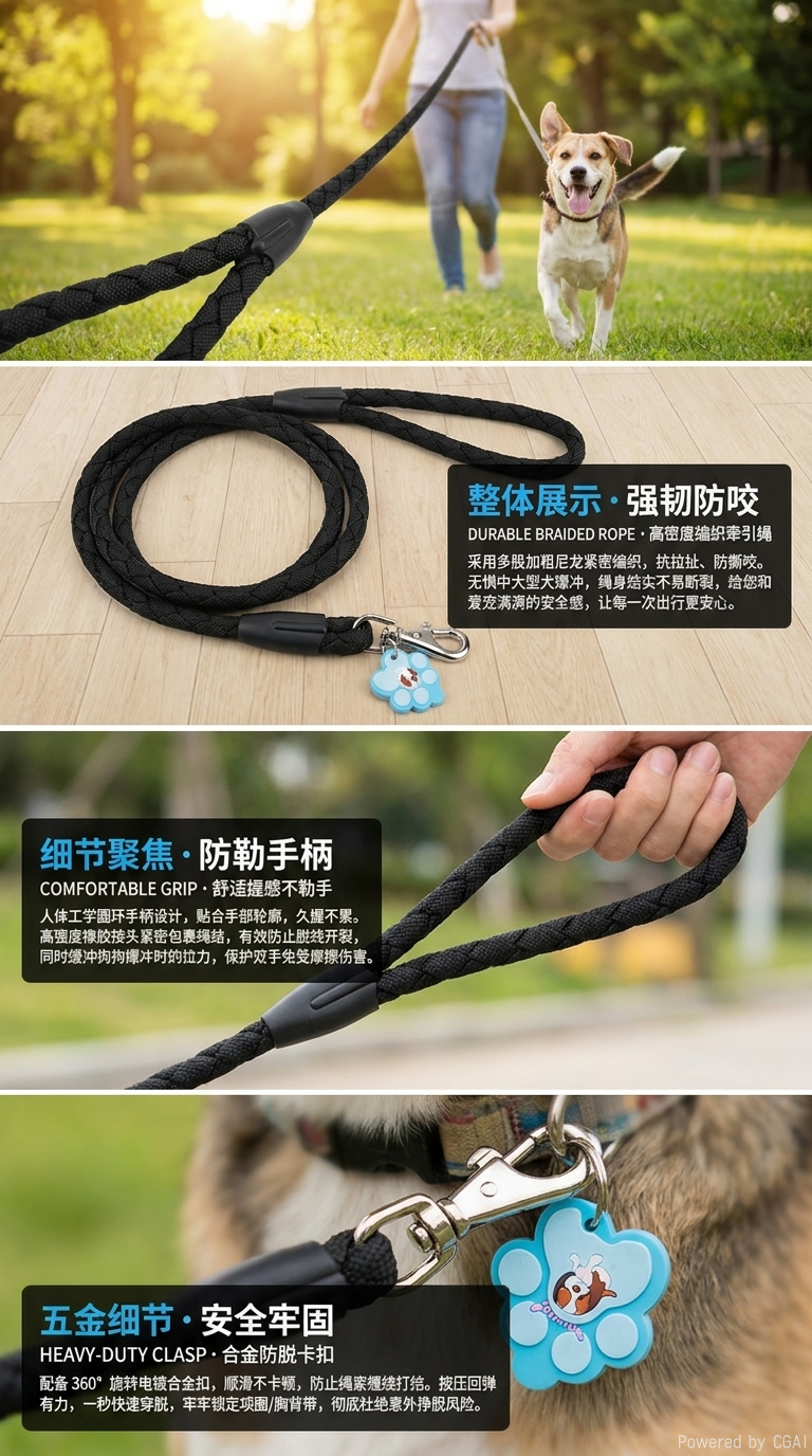 宠物牵引绳 长150cm直径1.5cm 编织宠物牵引绳详情1