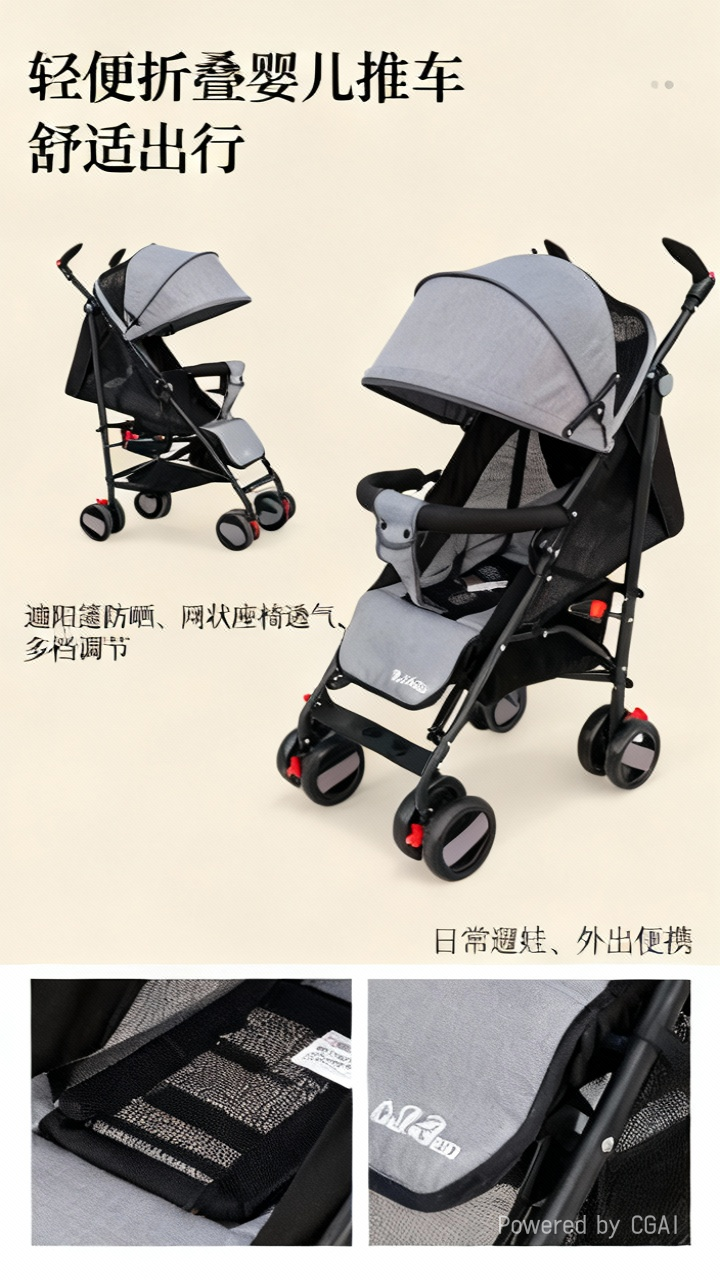婴儿手推车可坐躺折叠混批发详情1