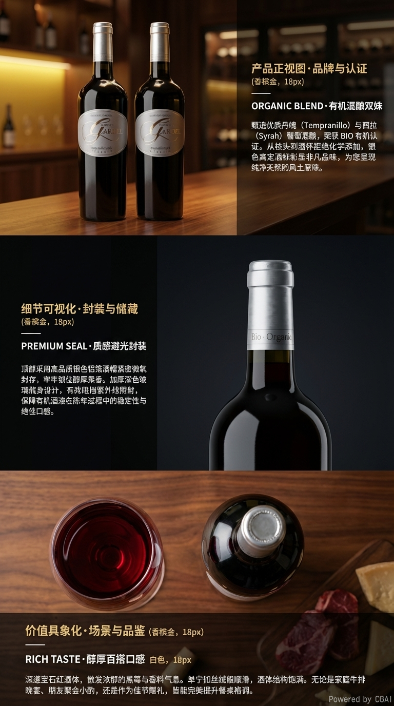 源自西班牙拉曼恰的丹魄西拉混酿干红，深红宝石色泽裹挟红果与香草芬芳，丝滑单宁包裹悠长余韵，14度醇厚酒体，自饮小酌、宴请详情2