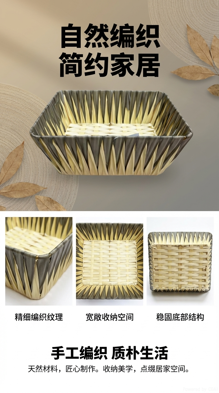塑料编织篮子面包篮水果篮杂物收纳篮长方形篮子家居收纳用品化妆品收纳盒详情1