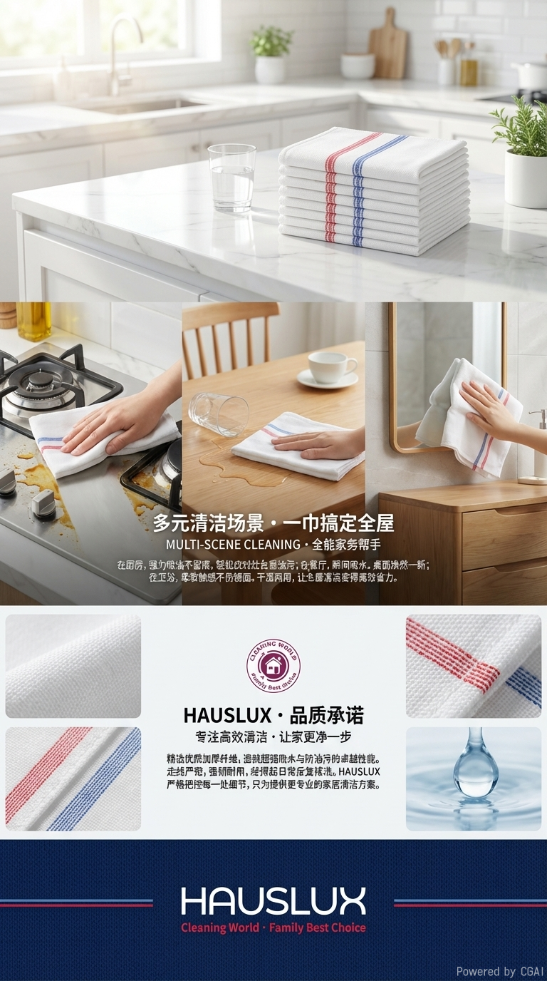 HAUSLUX白色毛巾布 100%纯棉柔软吸水性好家用耐用厨房抹布详情3