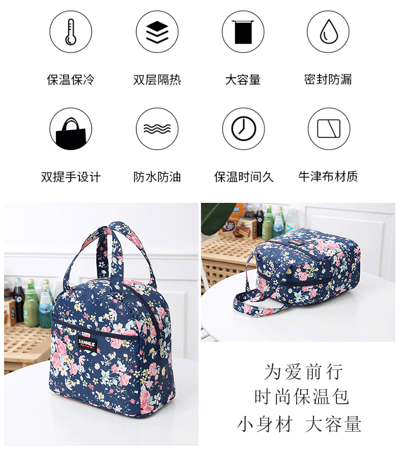 SANNE's new portable insulated lunch box bag, eco-friendly lunch bag, waterproof and fresh-keeping ice bag, outdoor refrigerated meal bag detail image 11