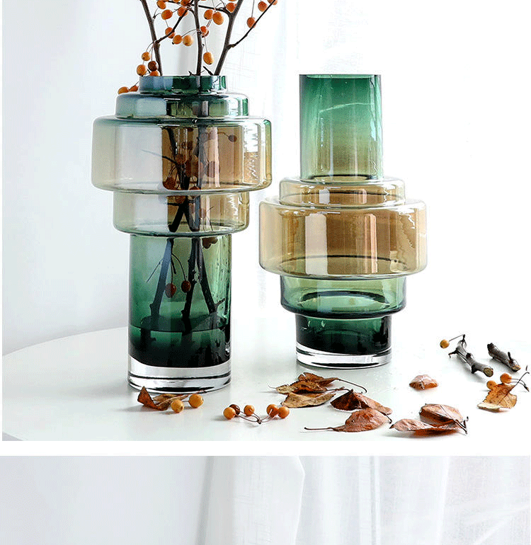 轻奢琥珀色渐变透明玻璃花瓶水培艺术花器家居样板房软装饰品摆件详情图3