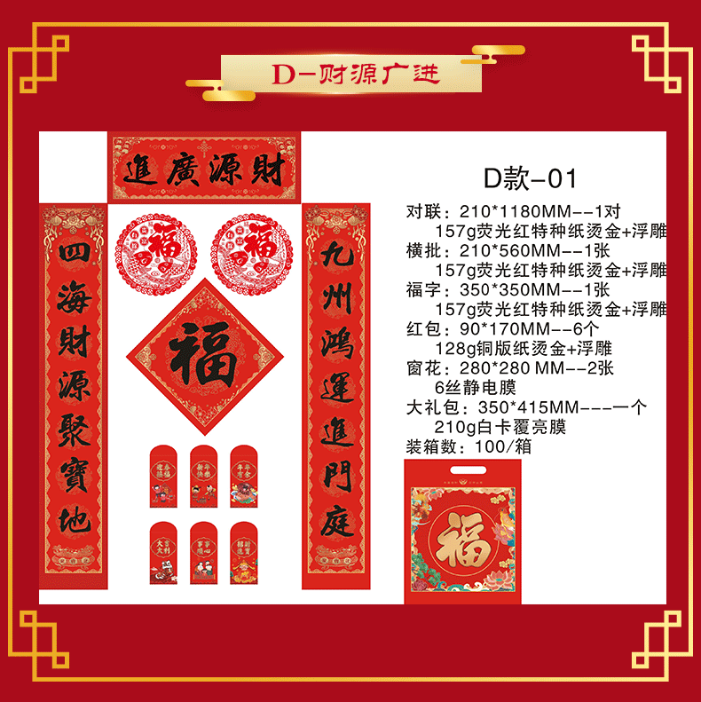 "Generations of Good Fortune Couplet Gift Pack, embossed and relief couplet Gift Box set. detail image 8