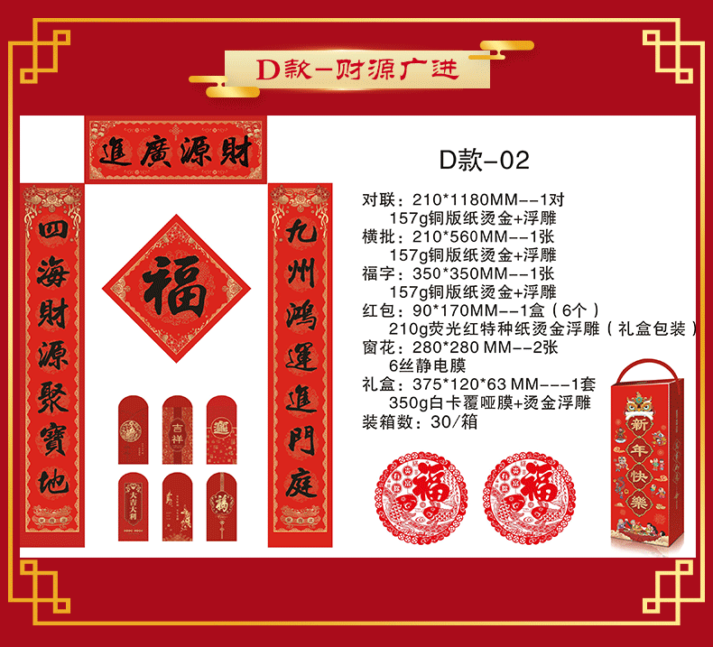 "Generations of Good Fortune Couplet Gift Pack, embossed and relief couplet Gift Box set. detail image 13